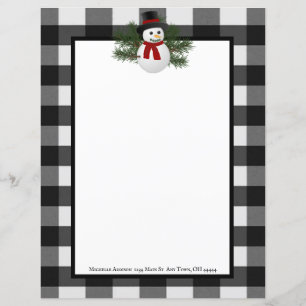 Smiling Snowman Buffalo Plaid Paper Stationery
