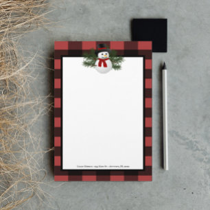 Smiling Snowman Buffalo Plaid Personalised Stationery