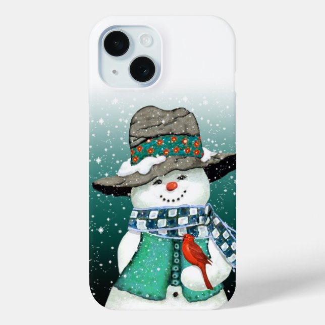 Smiling Snowman, Cardinal in a Snowstorm Case-Mate iPhone Case (Back)