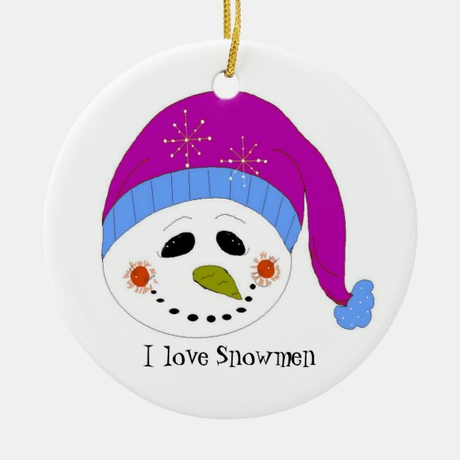 Smiling Snowman Ceramic Ornament (Front)