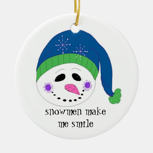 Smiling Snowman Ceramic Tree Decoration (Front)