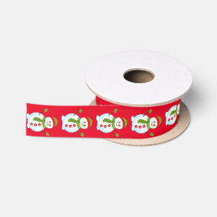 Smiling Snowman Christmas Red Satin Ribbon