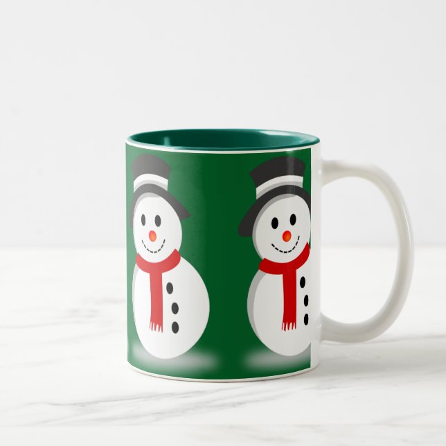Smiling Snowman Christmas Two-Tone Coffee Mug (Right)