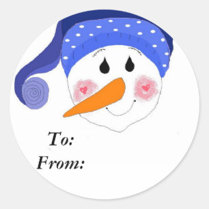 Smiling Snowman Classic Round Sticker