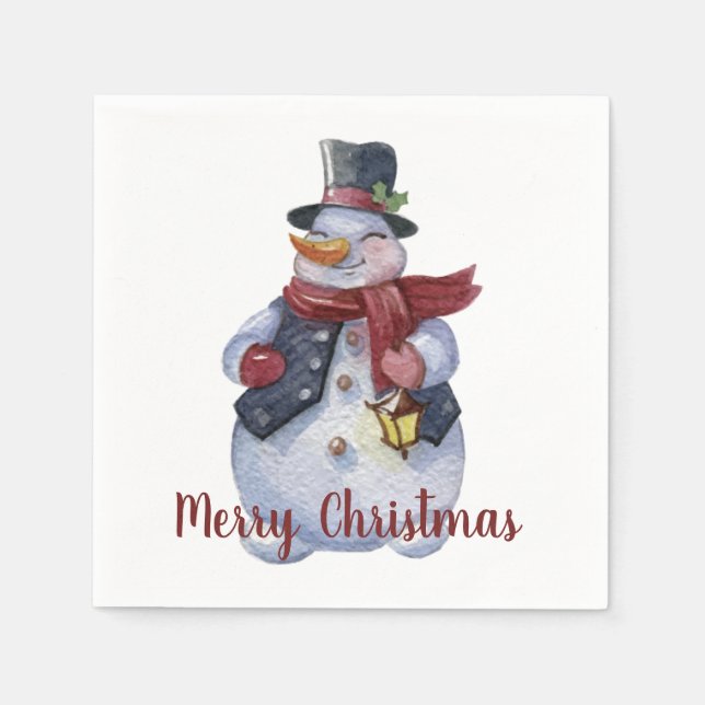 Smiling Snowman Customisable Napkin (Front)