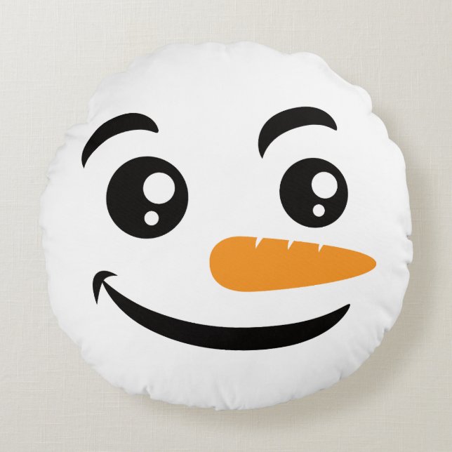 Smiling Snowman Face Round Cushion (Front)