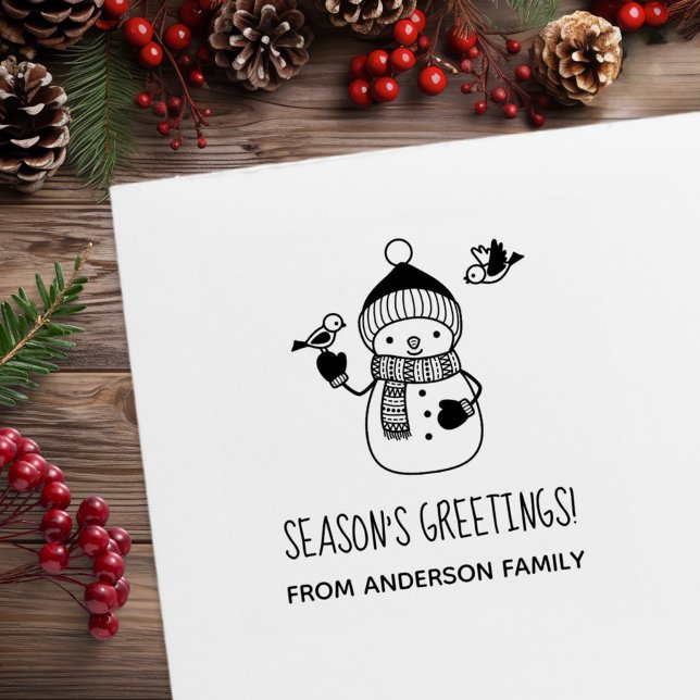 Smiling Snowman Seasons Greetings Rubber Stamp (Creator Uploaded)