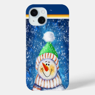 Smiling Snowman with Fluffy Stocking Hat iPhone 15 Case