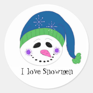 Smiling Snowmen Classic Round Sticker