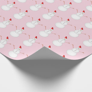 Smiling Snowmen Wearing Santa Hats Wrapping Paper