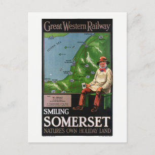 Smiling Somerset UK Vintage Poster 1940 Postcard