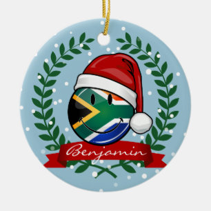 Smiling South African Flag Christmas Style Ceramic Tree Decoration