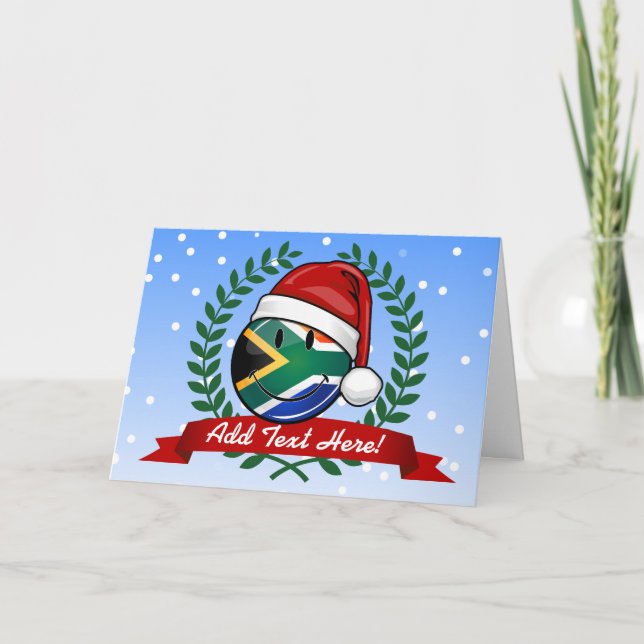 Smiling South African Flag Christmas Style Holiday Card (Front)