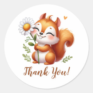 Smiling Squirrel with Sunflower Thank You  Classic Round Sticker
