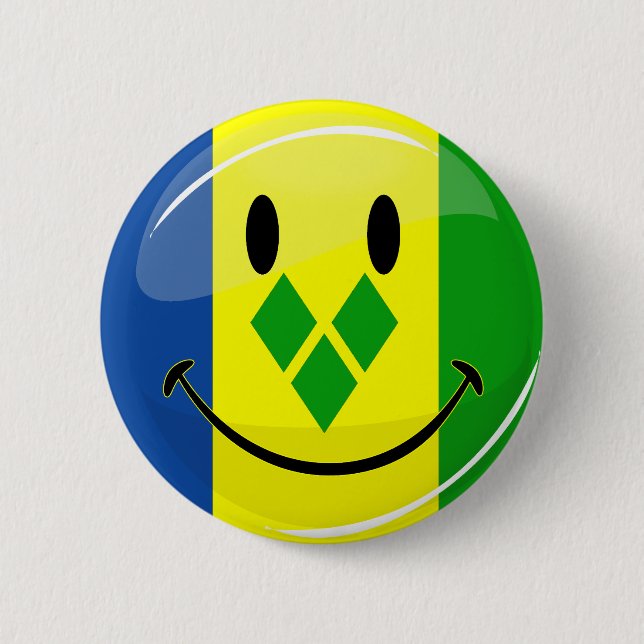 Smiling St. Vincent and Grenadines Flag 6 Cm Round Badge (Front)