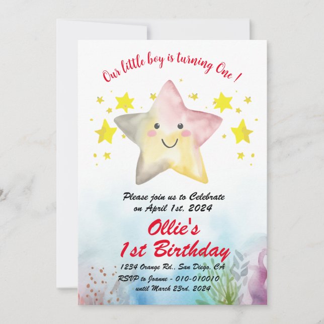 Smiling Starfish - 1st/2nd/3rd Birthday Party  Invitation (Front)