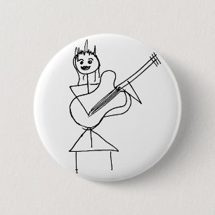 Smiling Stick Figure Girl holding bass / guitar 6 Cm Round Badge