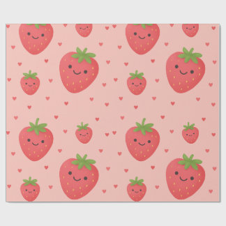 Smiling Strawberry Kids Birthday Decor Wrapping Paper