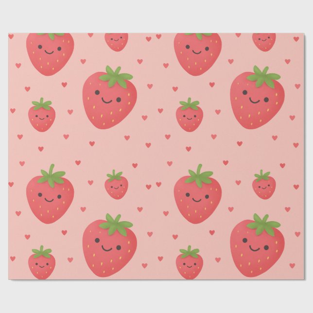 Smiling Strawberry Kids Birthday Decor Wrapping Paper (Flat)