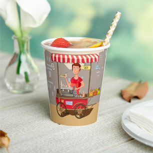 Smiling Street Food Vendor Colourful Food Cart Paper Cups
