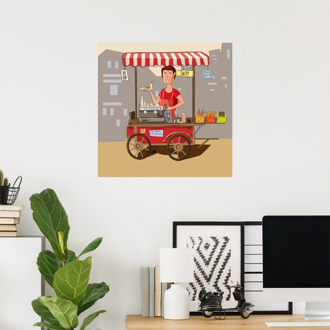 Smiling Street Food Vendor Colourful Food Cart Poster (Creator Uploaded)
