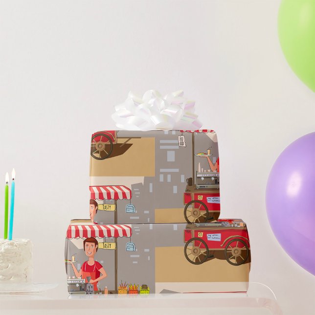 Smiling Street Food Vendor Colourful Food Cart Wrapping Paper (Creator Uploaded)