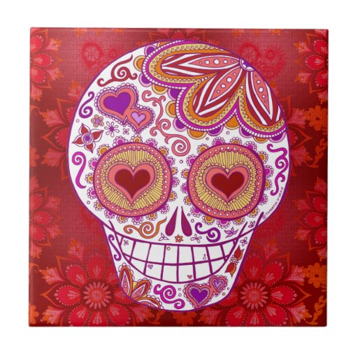 Smiling Sugar Skull Love Heart Eyes Ceramic Tile | Zazzle