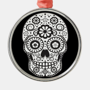 Smiling Sugar Skull Metal Ornament