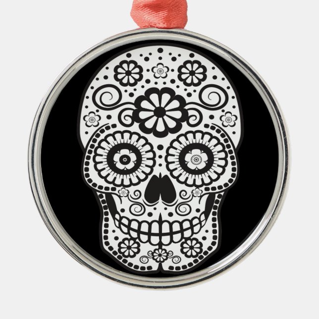 Smiling Sugar Skull Metal Ornament (Front)
