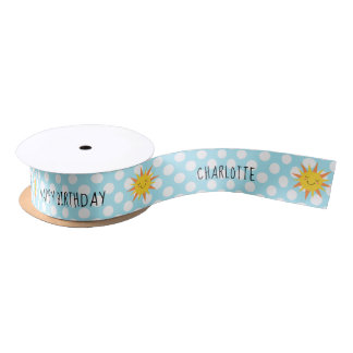 Smiling Sun Compass Happy Birthday Party Satin Ribbon
