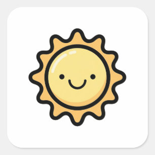 Smiling Sun – Cute Kawaii Illustration Square Sticker