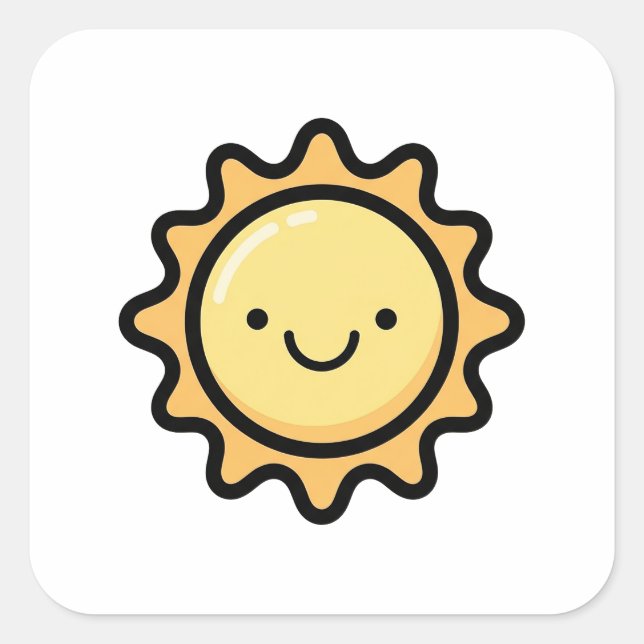 Smiling Sun – Cute Kawaii Illustration Square Sticker (Front)