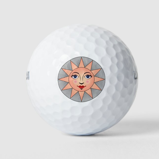 Smiling Sun Face | Astronomy Symbol Golf Balls (Front)