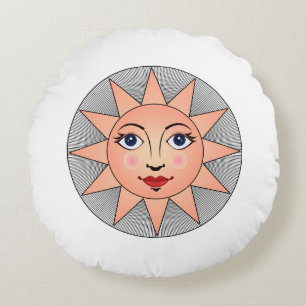 Smiling Sun Face Astronomy Symbol Round Cushion