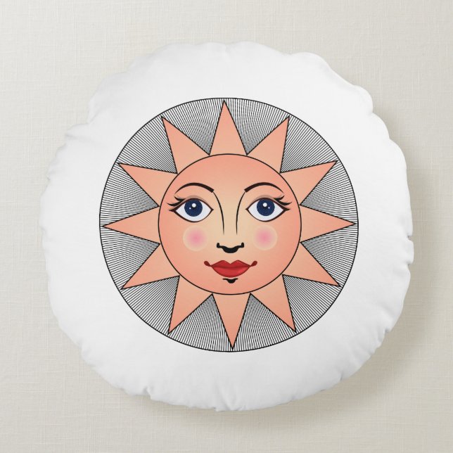 Smiling Sun Face | Astronomy Symbol Round Cushion (Front)