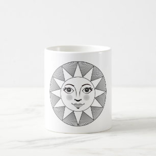 Smiling Sun Face Black and white Astronomy Symbol Coffee Mug