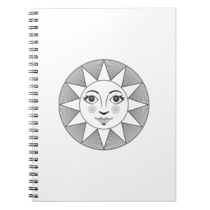 Smiling Sun Face Black and white Astronomy Symbol Notebook
