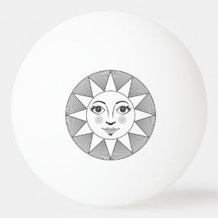 Smiling Sun Face Black and white Astronomy Symbol Ping Pong Ball