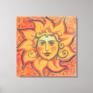 Smiling Sun, Fairytale Fantasy Art, Orange Yellow Canvas Print