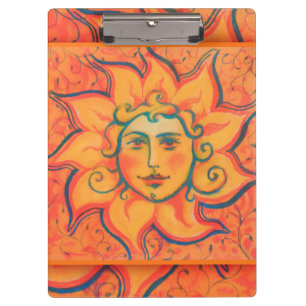 Smiling Sun, Fairytale Fantasy Art, Orange Yellow Clipboard