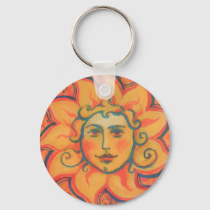 Smiling Sun, Fairytale Fantasy Art, Orange Yellow Key Ring