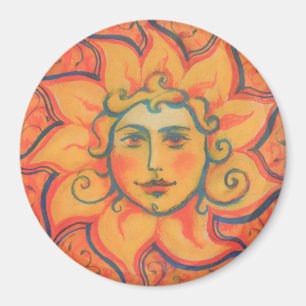 Smiling Sun, Fairytale Fantasy Art, Orange Yellow Magnet