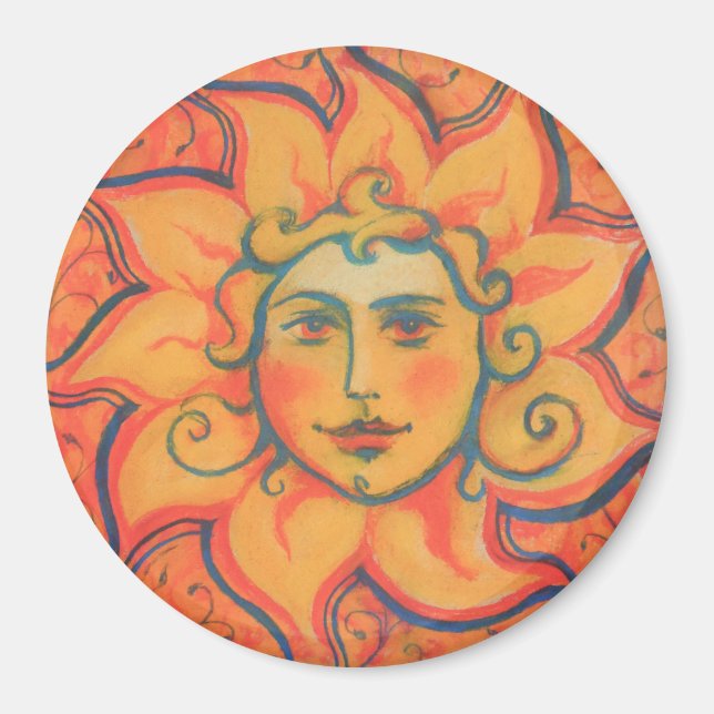 Smiling Sun, Fairytale Fantasy Art, Orange Yellow Magnet (Front)