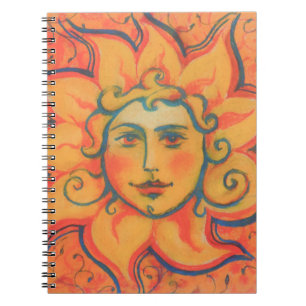 Smiling Sun, Fairytale Fantasy Art, Orange Yellow Notebook