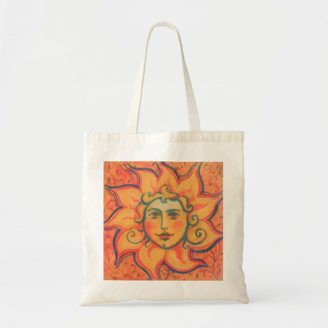 Smiling Sun, Fairytale Fantasy Art, Orange Yellow Tote Bag (Front)