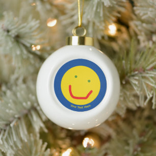 Smiling Sun Happy Face Ceramic Ball Christmas Ornament