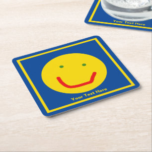 Smiling Sun Happy Face Square Paper Coaster