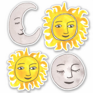 Smiling Sun & Moon Stickers