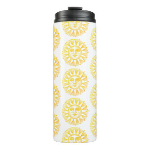 Smiling Sun Vintage Pattern Fitness and Travel Thermal Tumbler