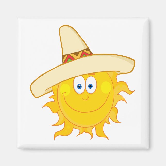 smiling sun wearing sombrero magnet (Front)